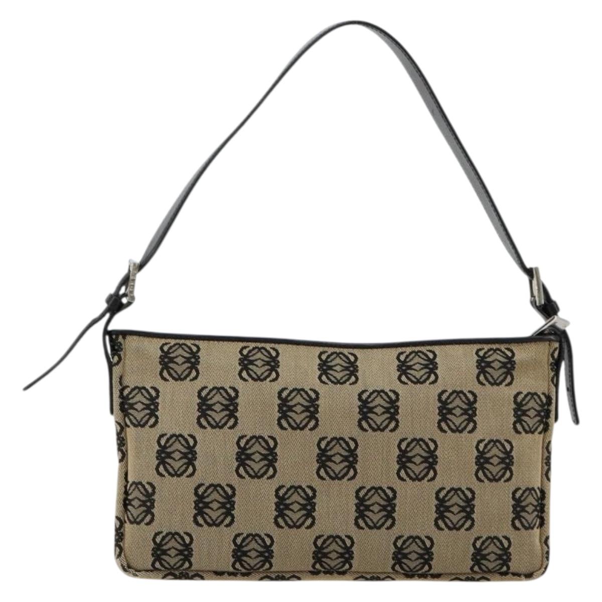 LOEWE Anagram Shoulder Bag Canvas Silver Beige Auth 179259A