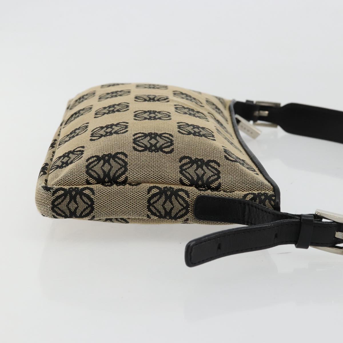 LOEWE Anagram Shoulder Bag Canvas Silver Beige Auth 179259A