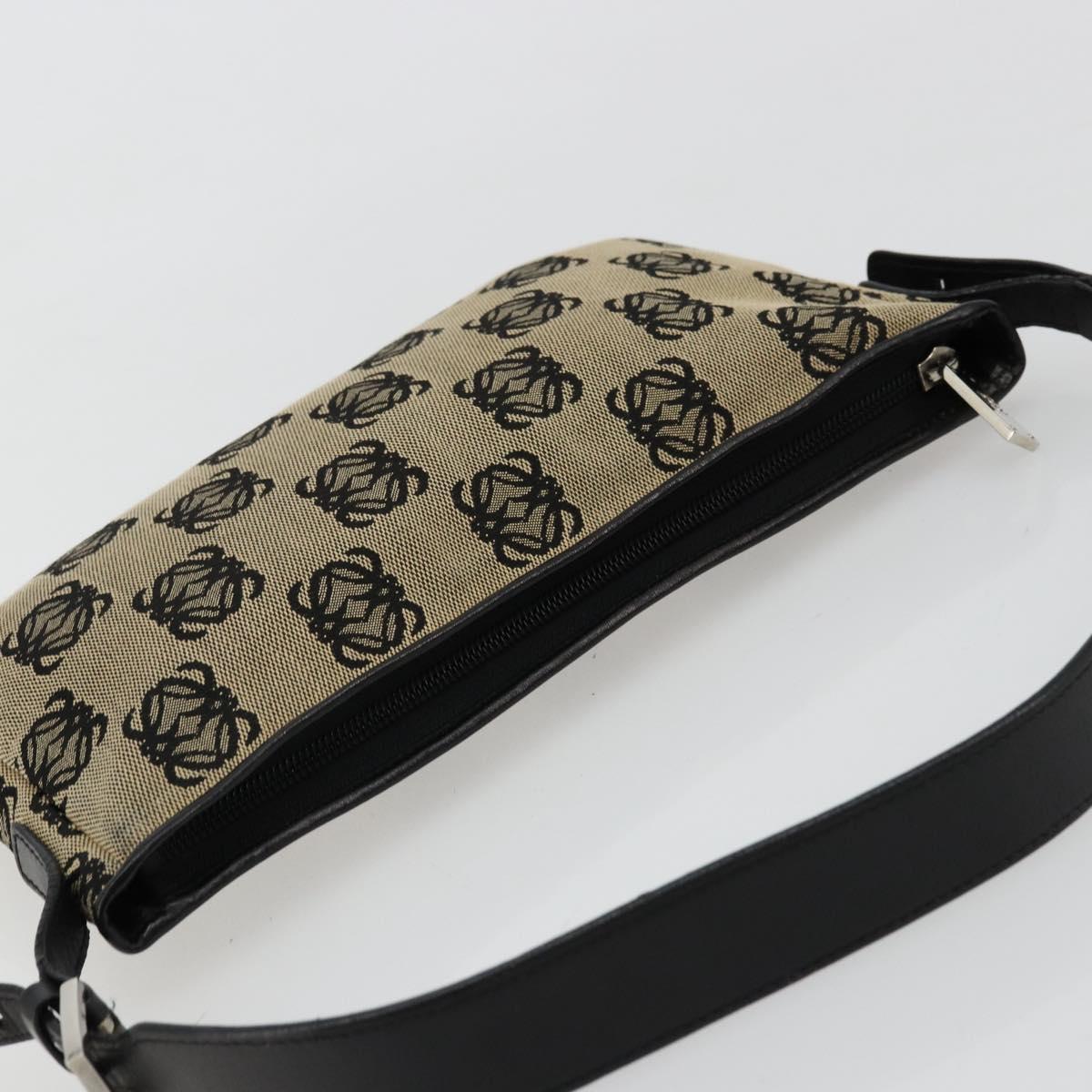 LOEWE Anagram Shoulder Bag Canvas Silver Beige Auth 179259A