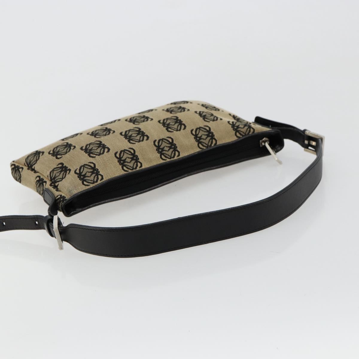 LOEWE Anagram Shoulder Bag Canvas Silver Beige Auth 179259A