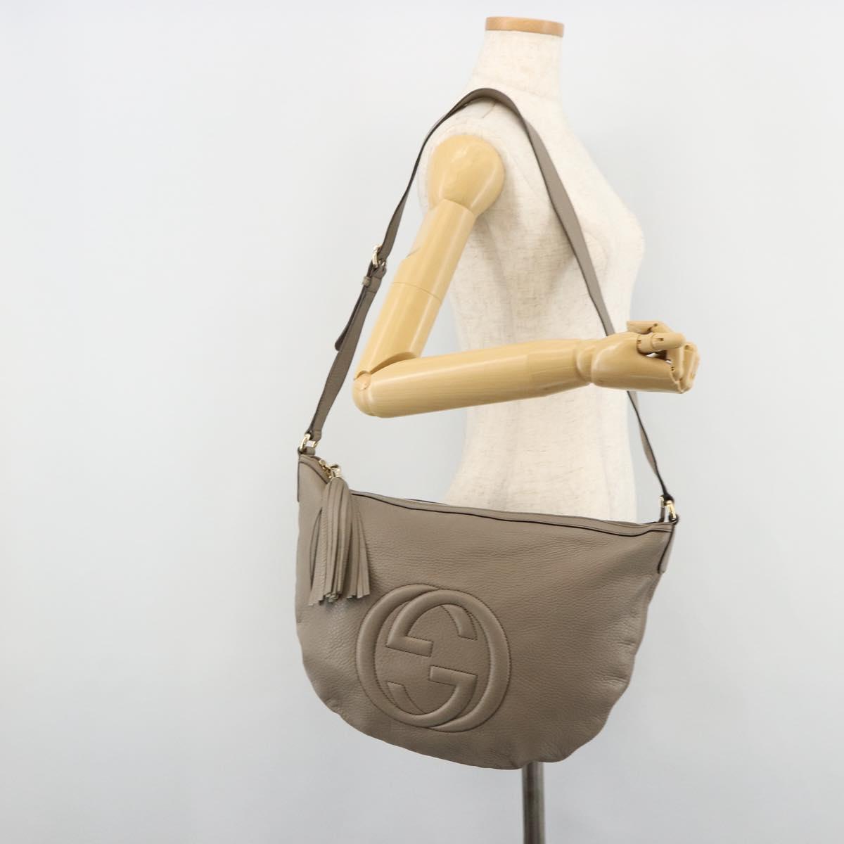 GUCCI Soho Shoulder Bag Leather Gray Gold 295175 Auth 179265A