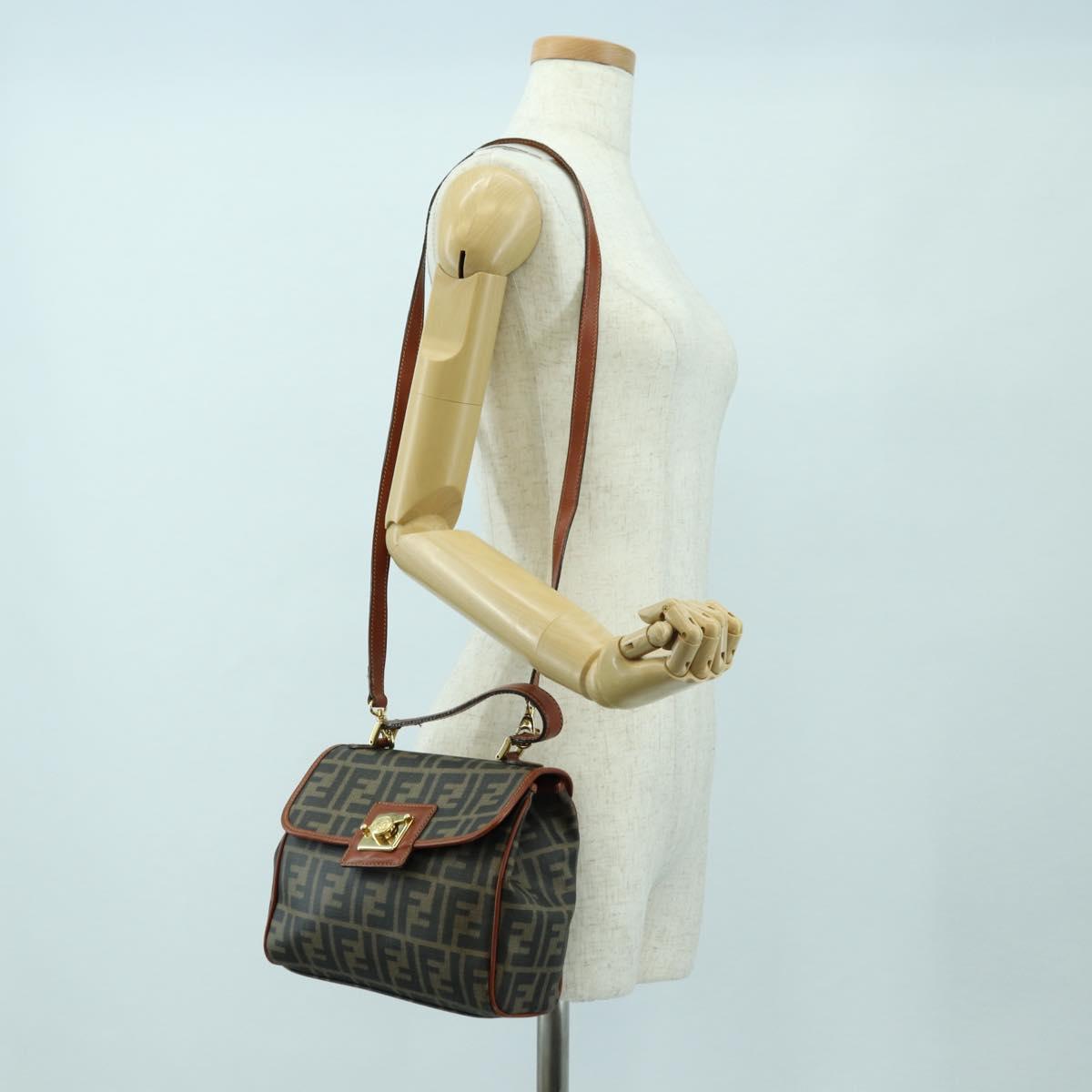 FENDI Zucca Canvas Shoulder Bag Black Brown Auth 179273V