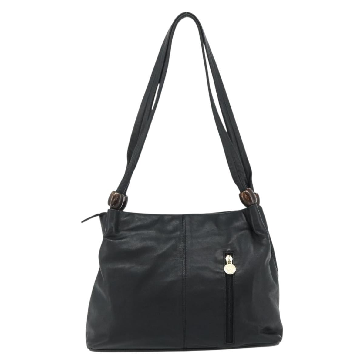 VERSACE Shoulder Bag Leather Black Gold Auth 179275A