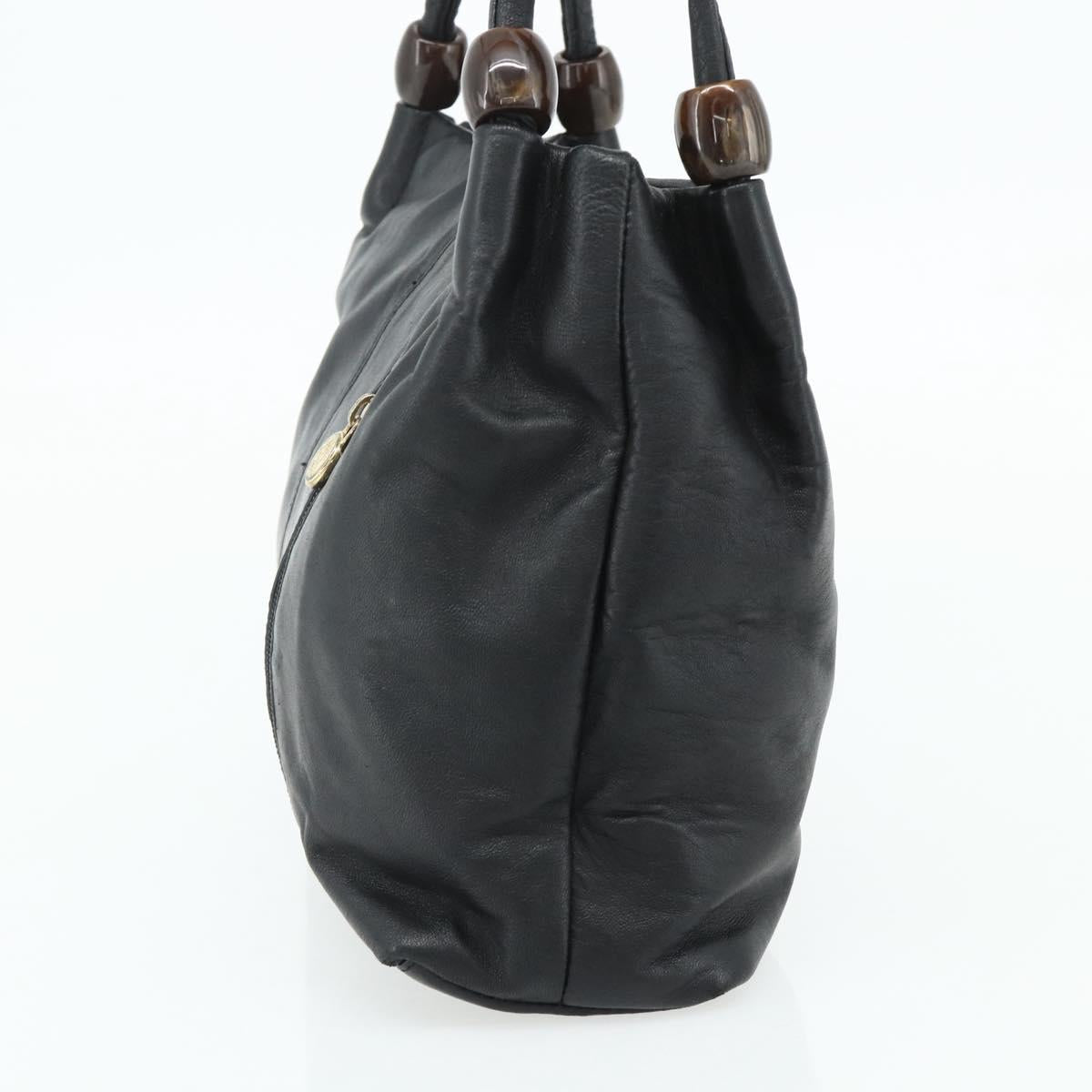 VERSACE Shoulder Bag Leather Black Gold Auth 179275A