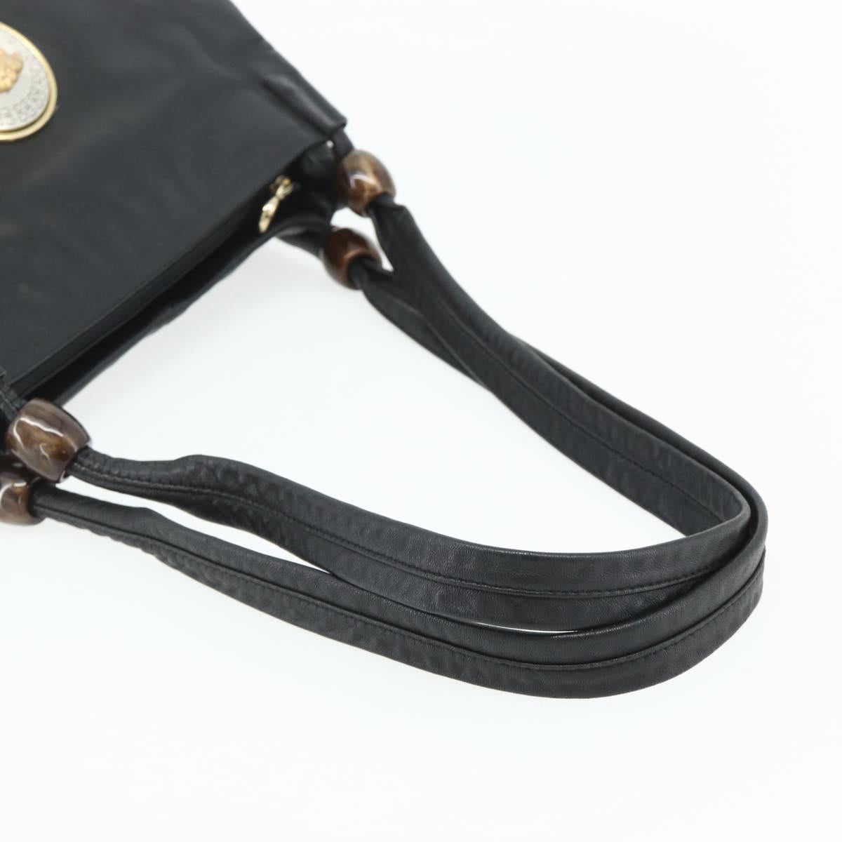 VERSACE Shoulder Bag Leather Black Gold Auth 179275A