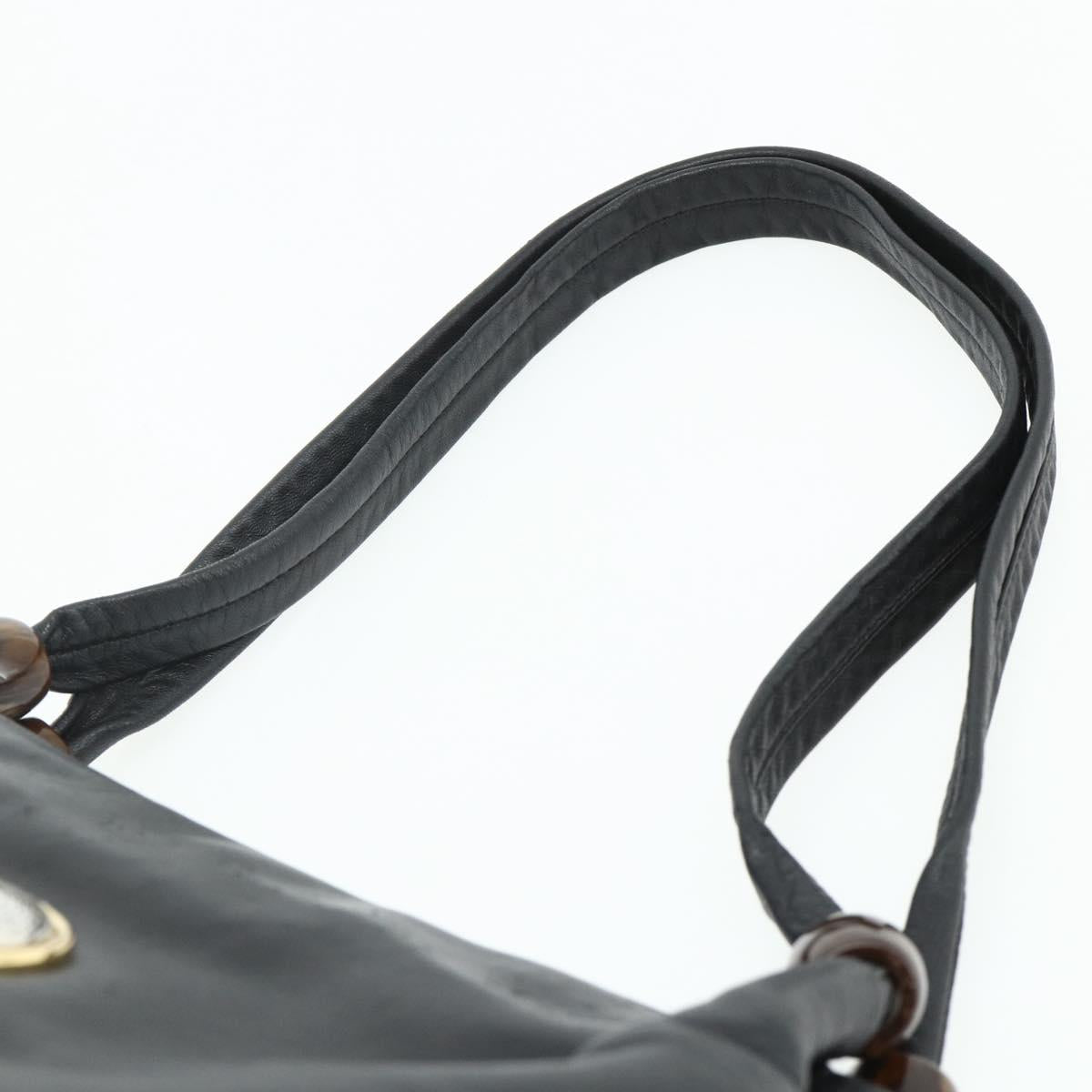 VERSACE Shoulder Bag Leather Black Gold Auth 179275A