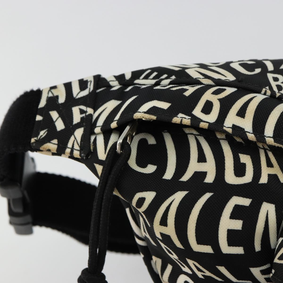 BALENCIAGA Body Bag Canvas Black Silver Auth 179277A