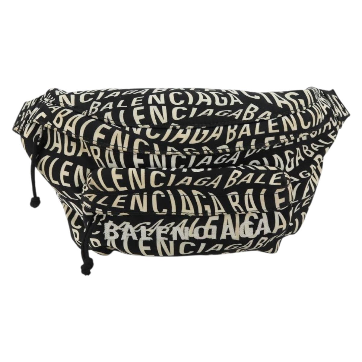 BALENCIAGA Body Bag Canvas Black Silver Auth 179277A