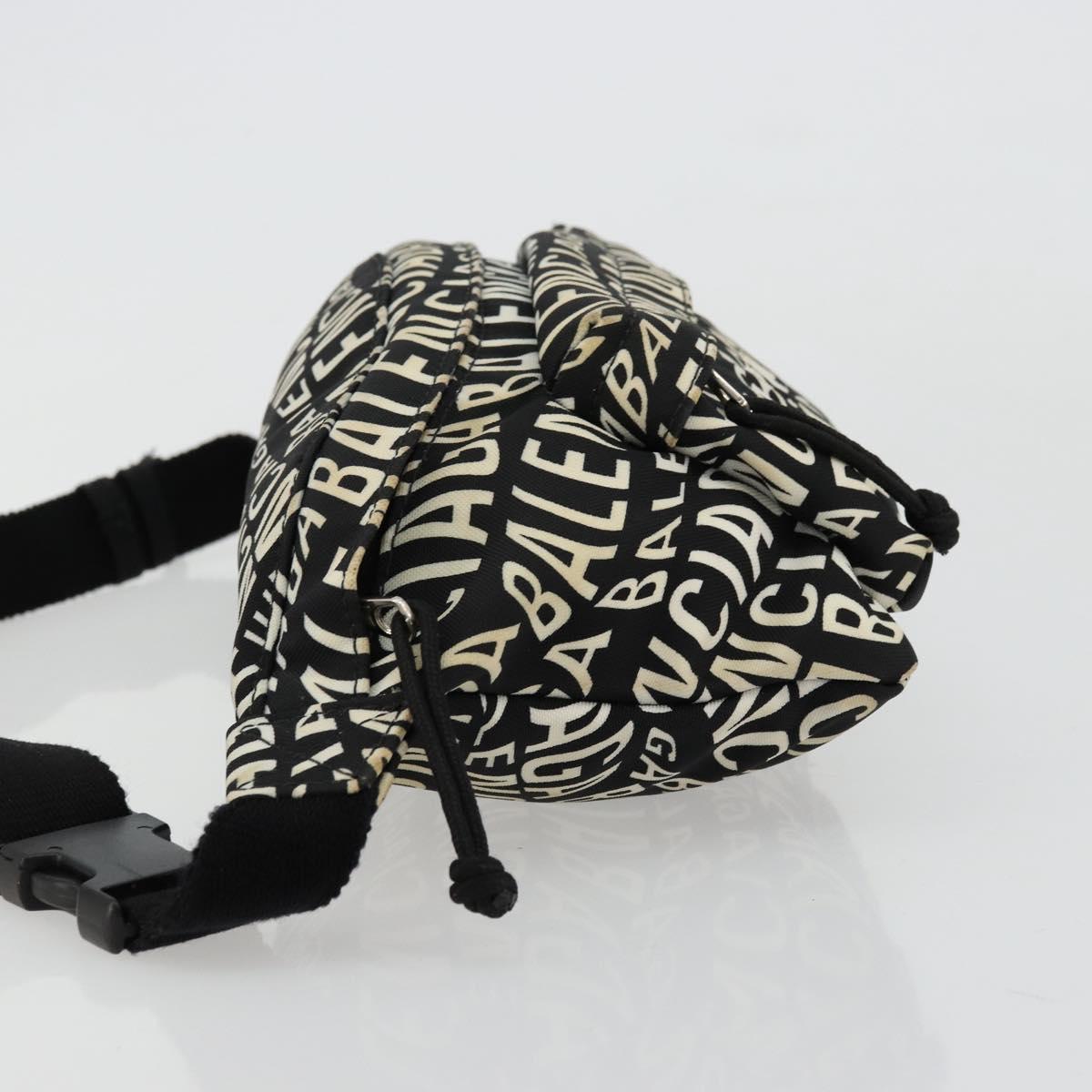 BALENCIAGA Body Bag Canvas Black Silver Auth 179277A