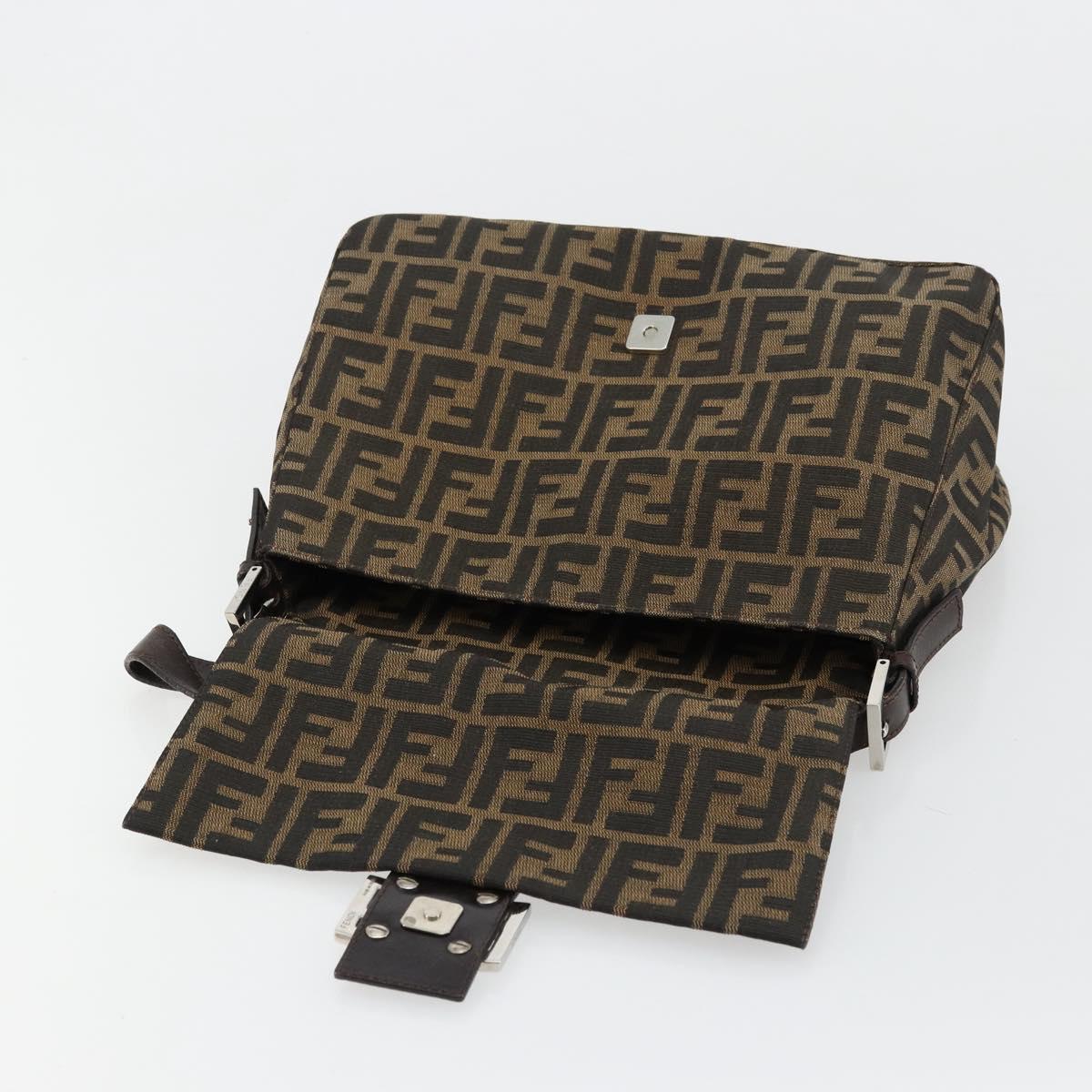 FENDI Zucca Canvas Mamma Baguette Shoulder Bag Black Brown Auth 179280A