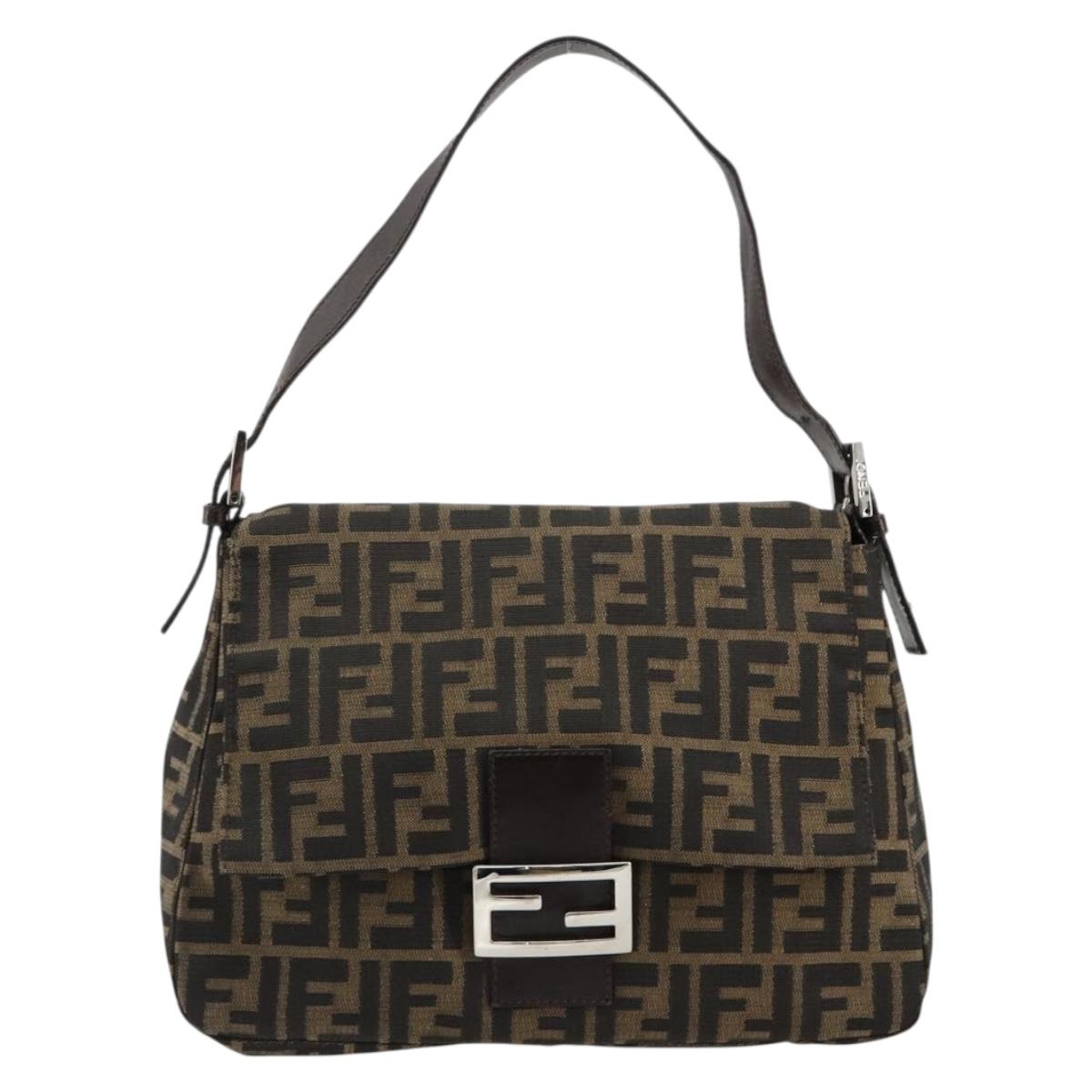 FENDI Zucca Canvas Mamma Baguette Shoulder Bag Black Brown Auth 179280A