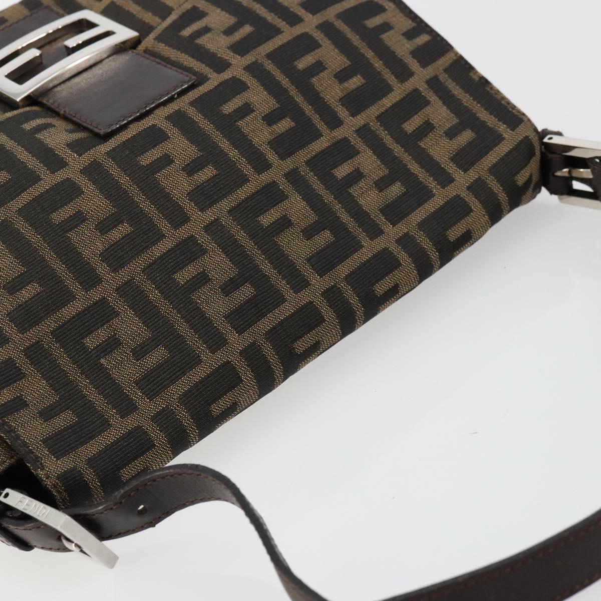 FENDI Zucca Canvas Mamma Baguette Shoulder Bag Black Brown Auth 179280A