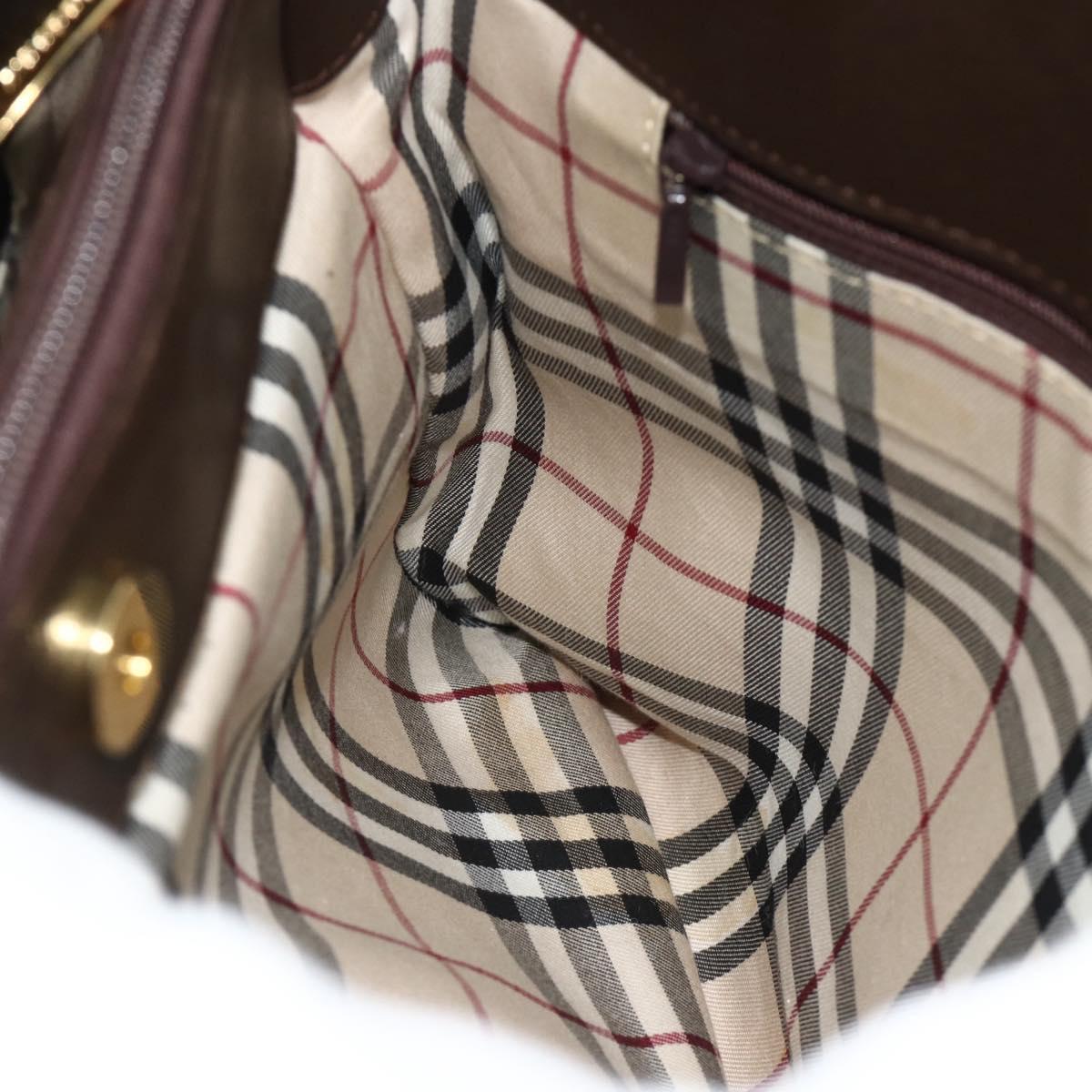 BURBERRY Hand Bag Leather Brown Gold Auth 179281A