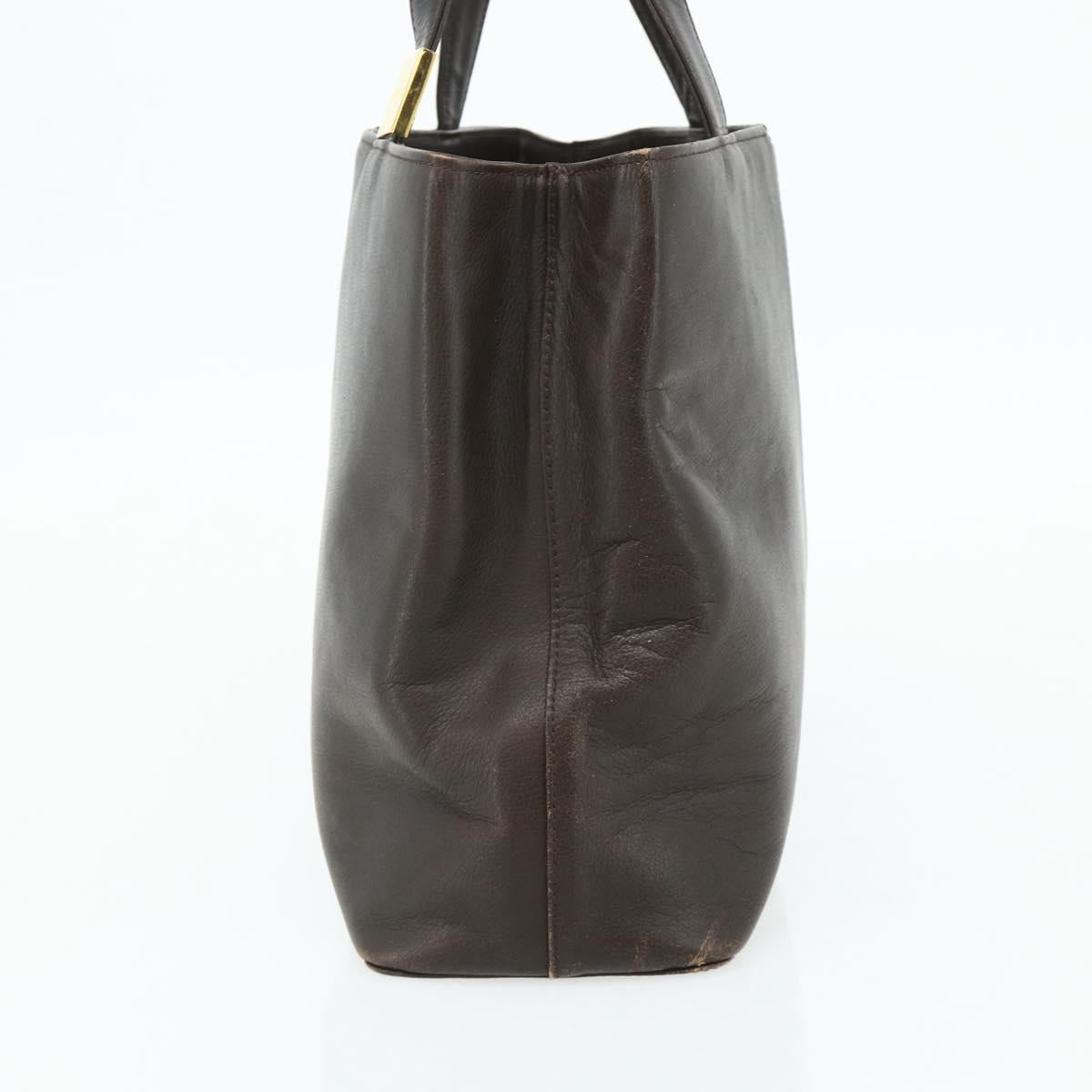 BURBERRY Hand Bag Leather Brown Gold Auth 179281A