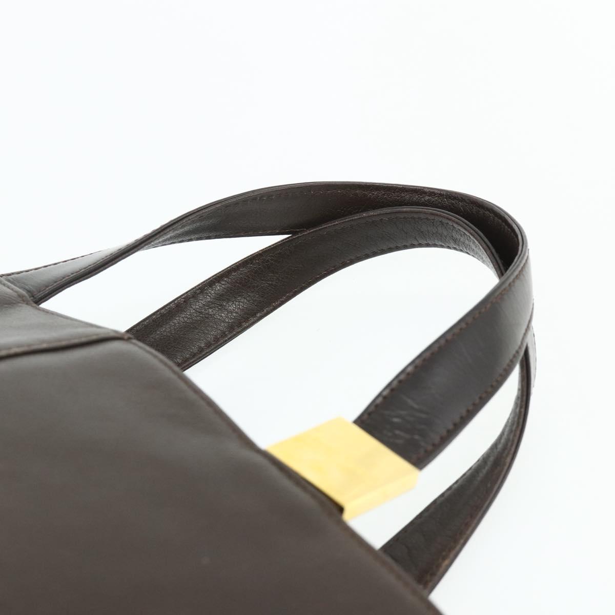 BURBERRY Hand Bag Leather Brown Gold Auth 179281A