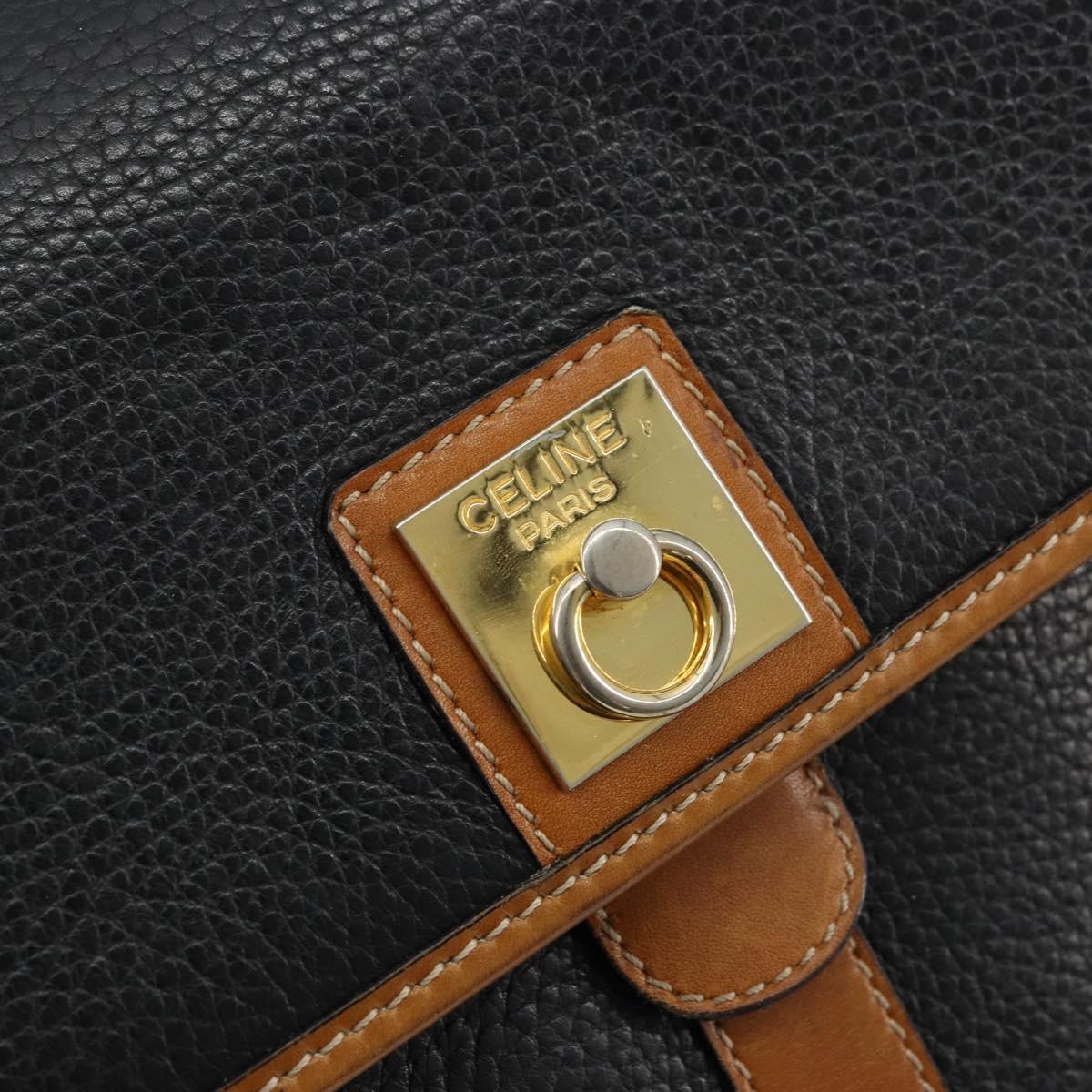 CELINE Shoulder Bag Leather Black Gold Auth 179287