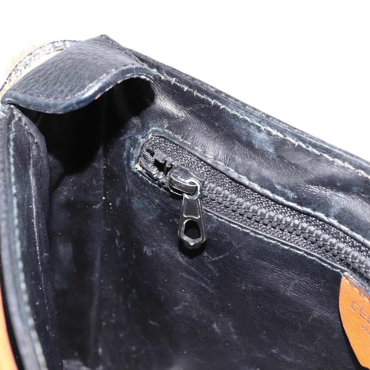 CELINE Shoulder Bag Leather Black Gold Auth 179287