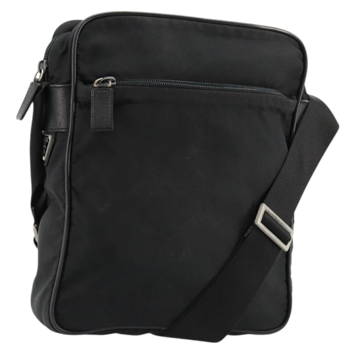 PRADA Shoulder Bag Nylon Black Silver Auth 179291