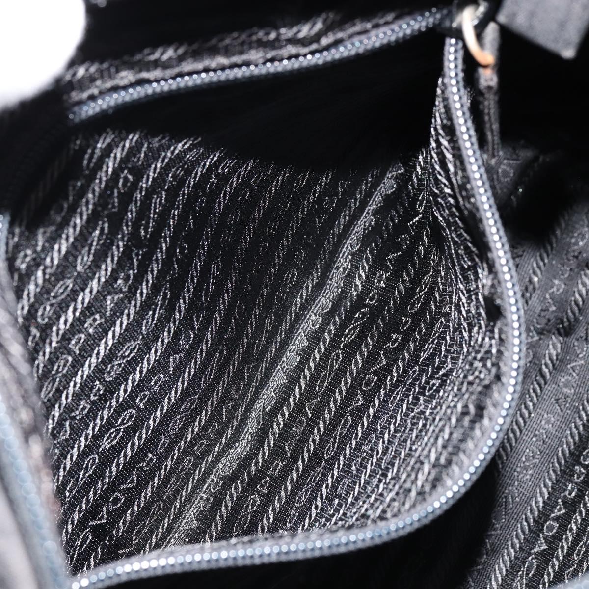PRADA Chain Shoulder Bag Nylon Black Silver Auth 179294