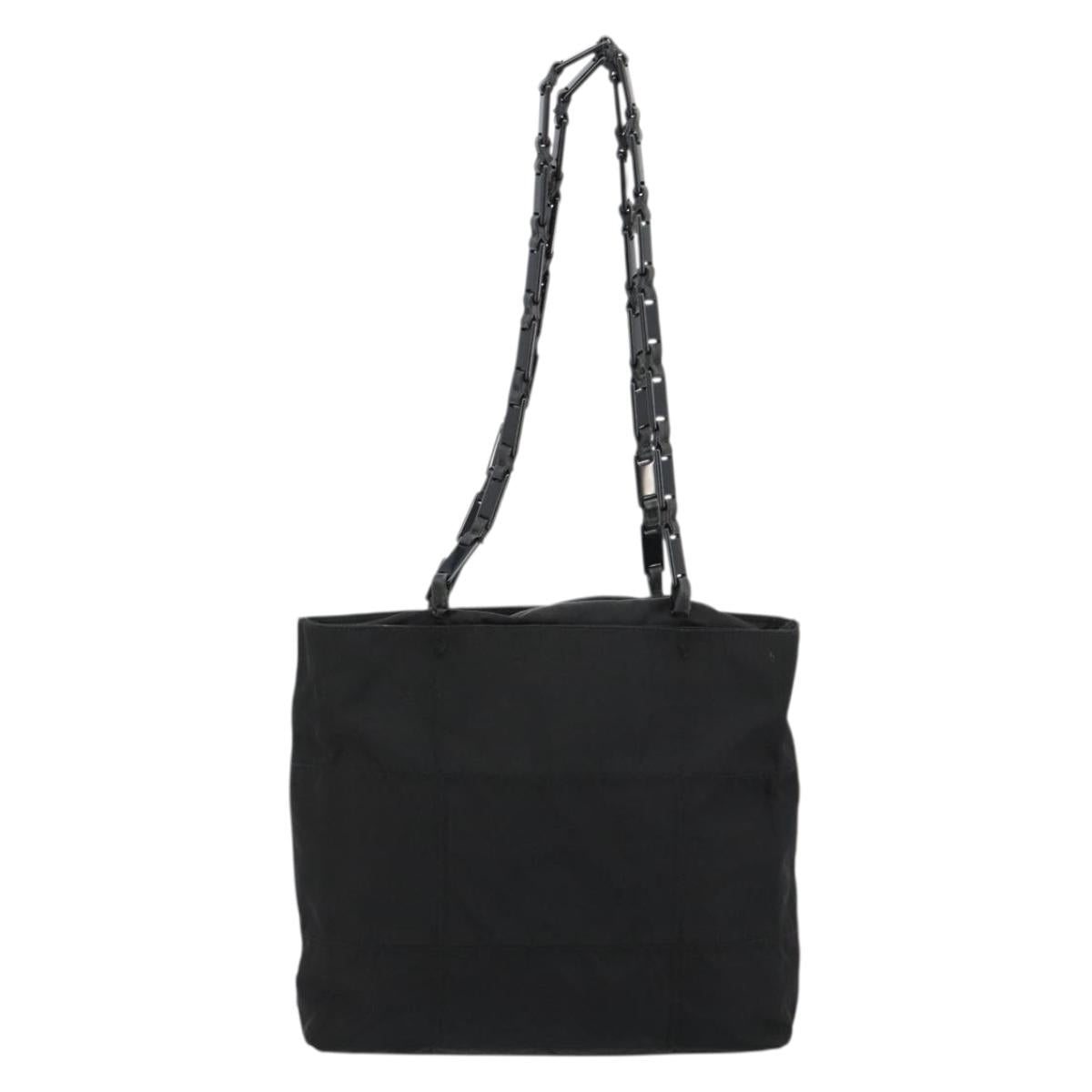 PRADA Chain Shoulder Bag Nylon Black Silver Auth 179294