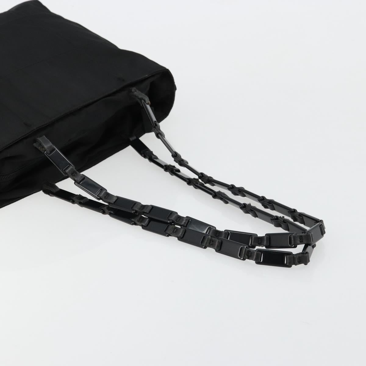 PRADA Chain Shoulder Bag Nylon Black Silver Auth 179294