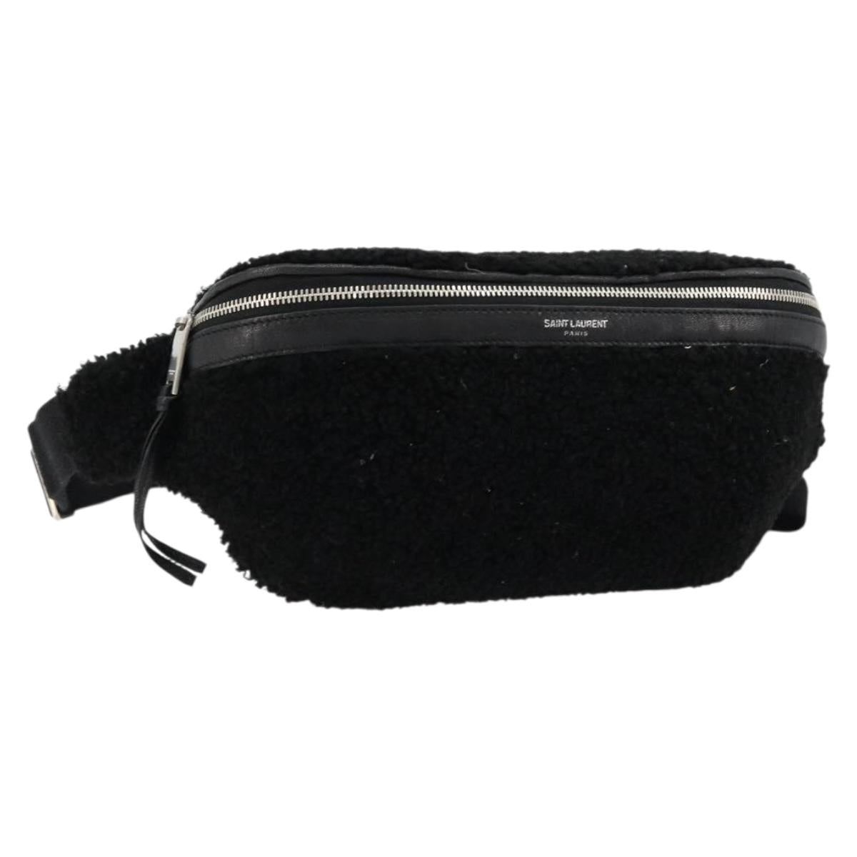 SAINT LAURENT Bore Waist bag Cotton Black Silver Auth 179295A
