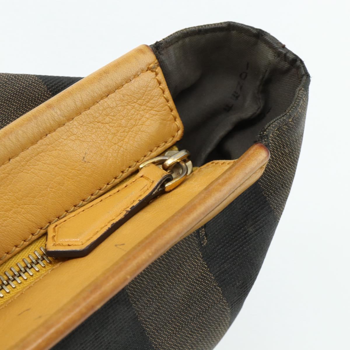 FENDI Pecan Canvas Tote Bag Brown Black Auth 179296