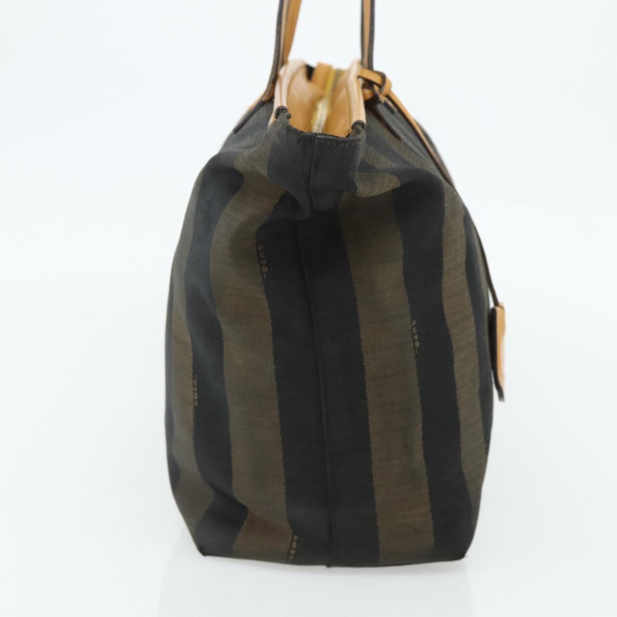 FENDI Pecan Canvas Tote Bag Brown Black Auth 179296