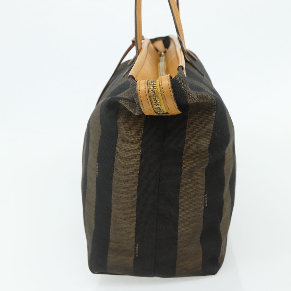 FENDI Pecan Canvas Tote Bag Brown Black Auth 179296