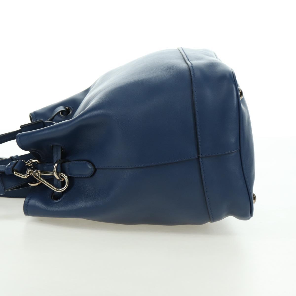 PRADA Shoulder Bag Leather 2way Navy Silver Auth 179301M