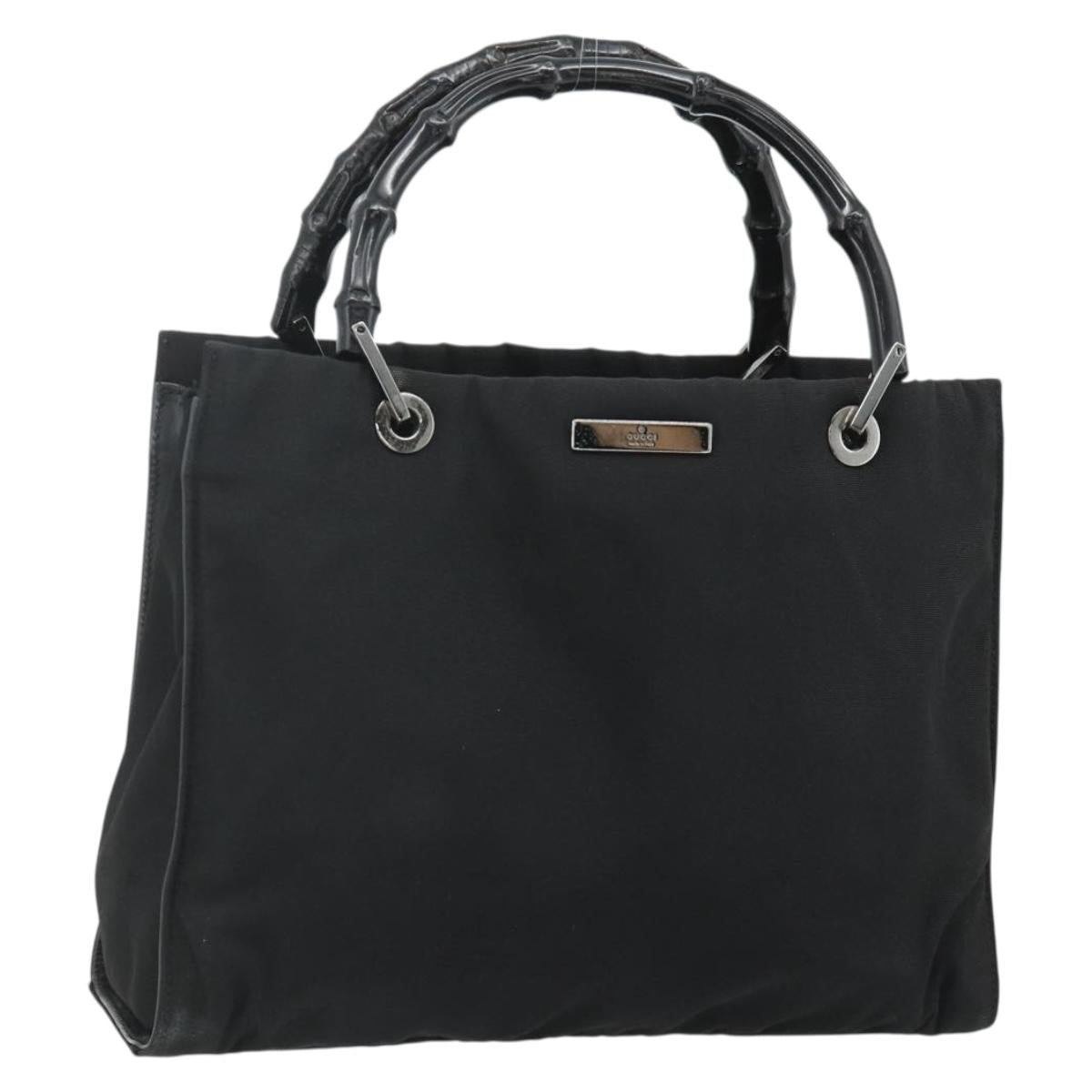 GUCCI Bamboo Hand Bag Nylon Black Silver 002 1016 Auth 179302