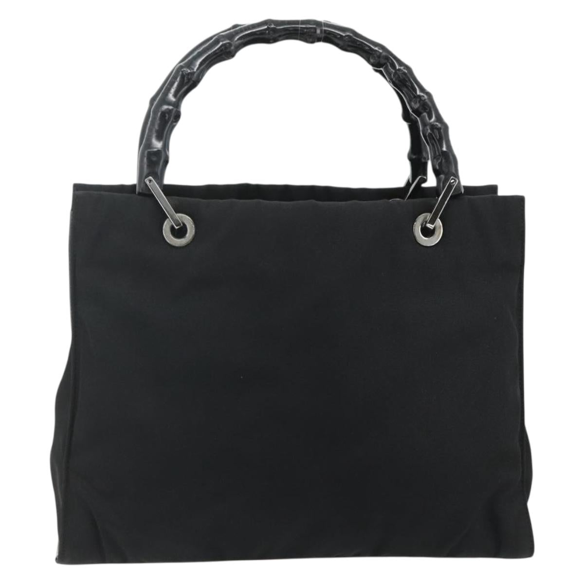 GUCCI Bamboo Hand Bag Nylon Black Silver 002 1016 Auth 179302