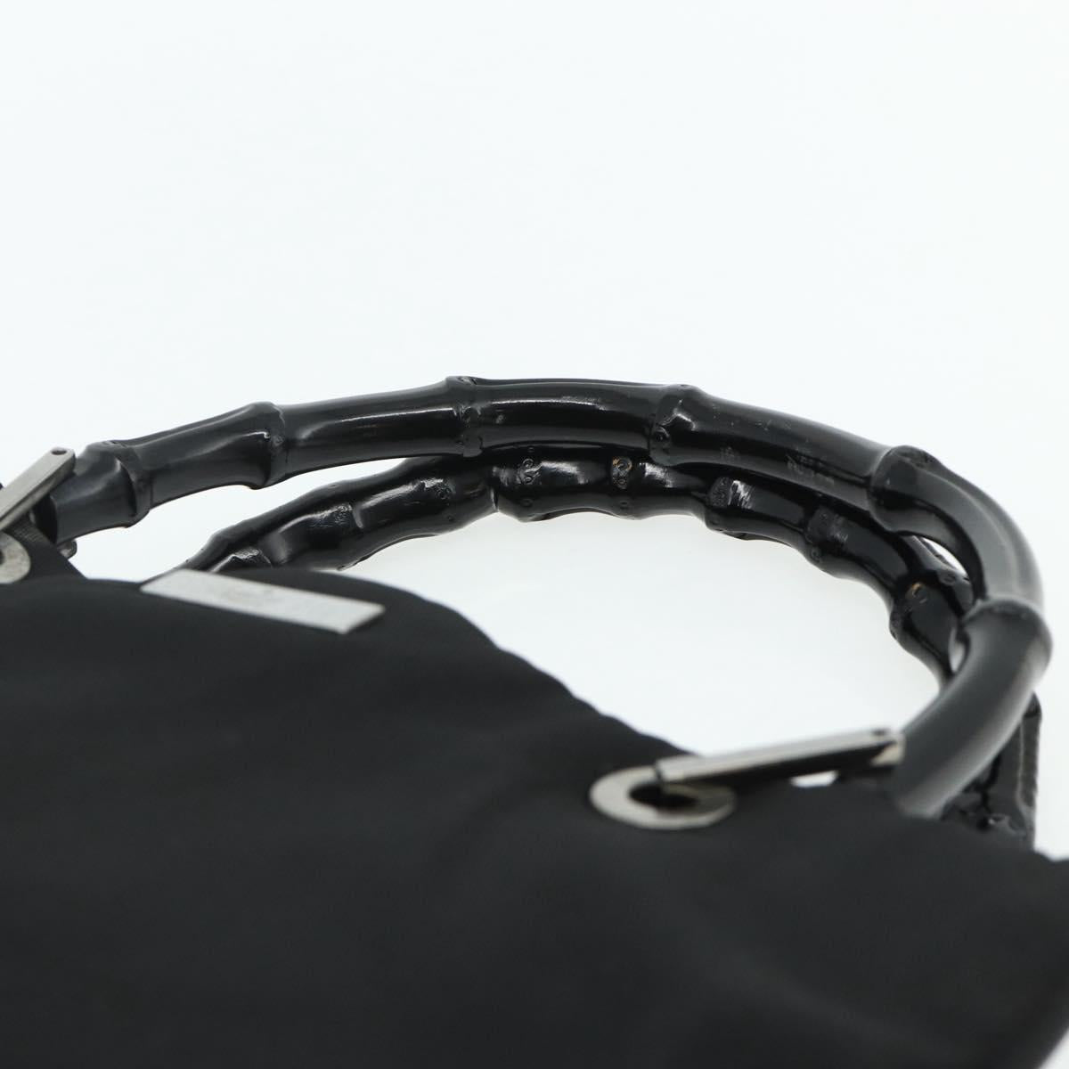 GUCCI Bamboo Hand Bag Nylon Black Silver 002 1016 Auth 179302