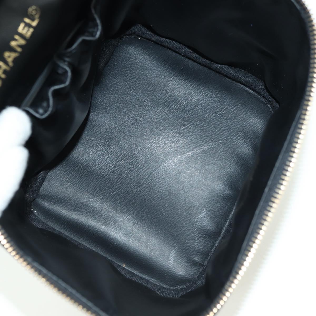 CHANEL Vanity Hand Bag Caviar Skin Black Gold CC Auth 179303SAV