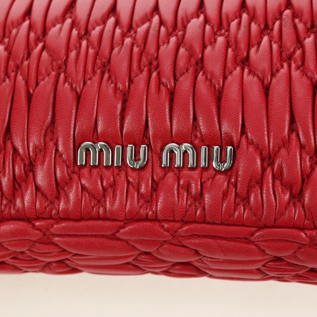 Miu Miu Matelasse Chain Shoulder Bag Leather Red Silver Auth 179306M