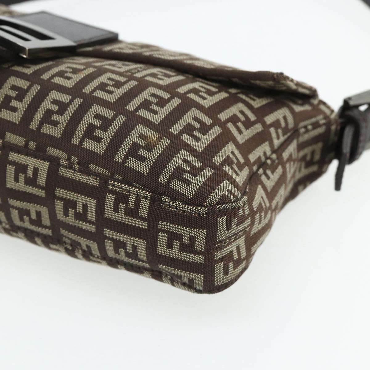 FENDI Zucchino Canvas Mamma Baguette Shoulder Bag Brown Silver Auth 179308A