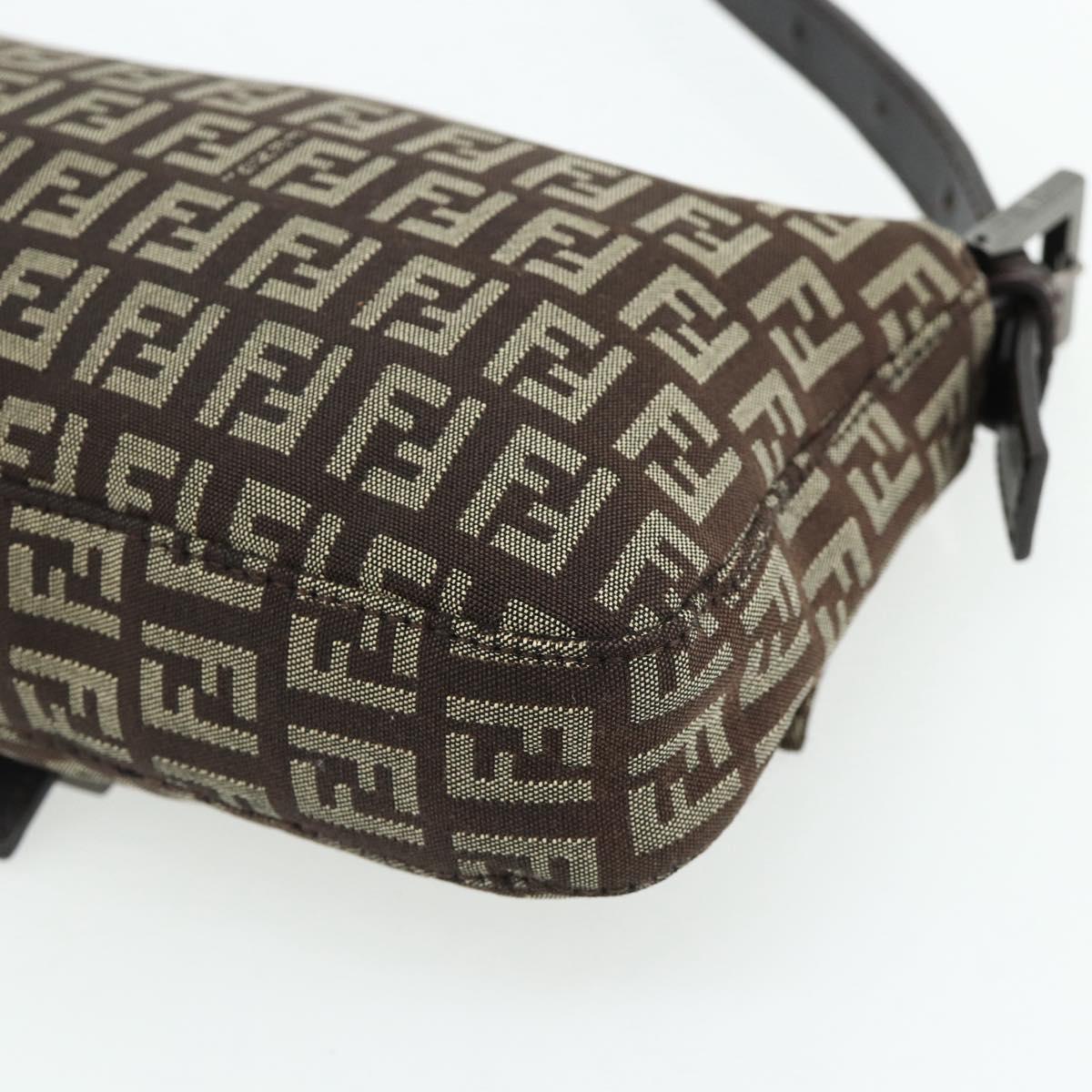 FENDI Zucchino Canvas Mamma Baguette Shoulder Bag Brown Silver Auth 179308A