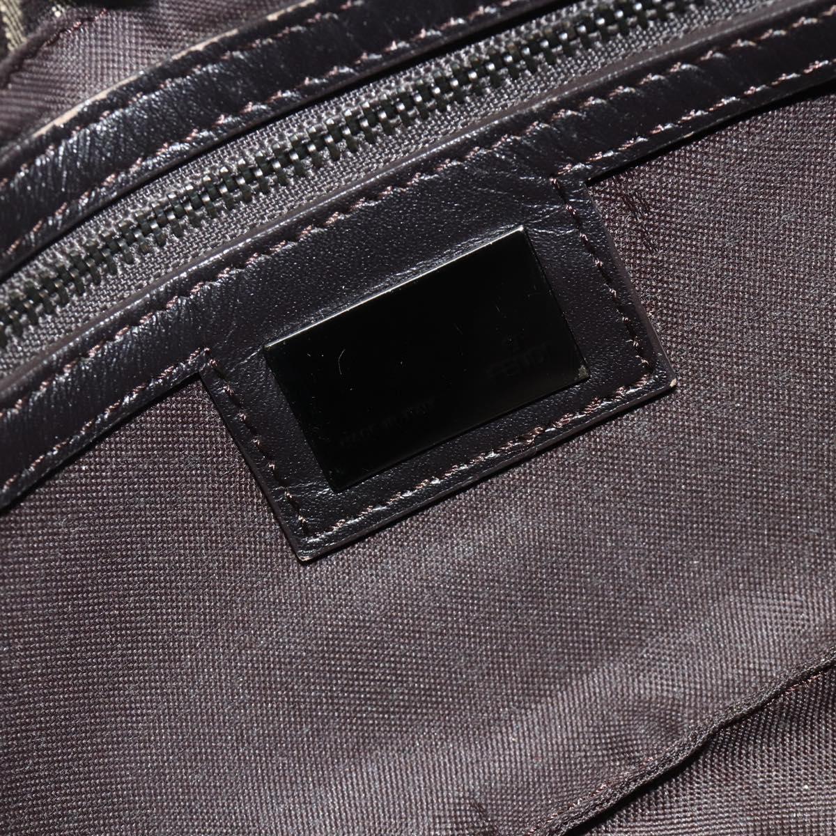 FENDI Zucchino Canvas Mamma Baguette Shoulder Bag Brown Silver Auth 179308A