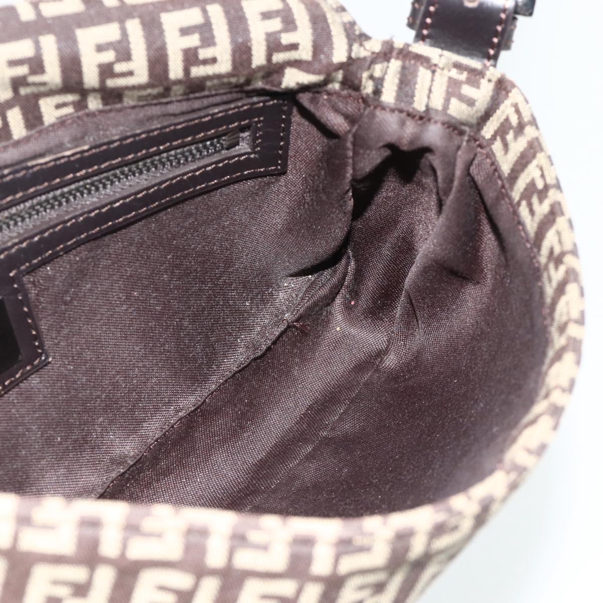 FENDI Zucchino Canvas Mamma Baguette Shoulder Bag Brown Silver Auth 179308A