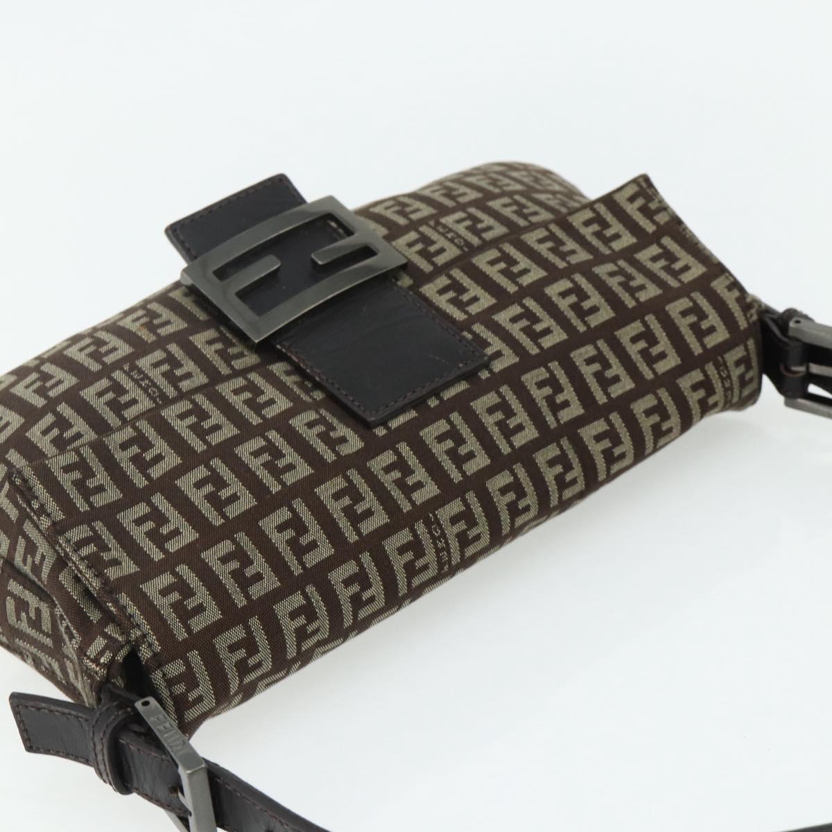FENDI Zucchino Canvas Mamma Baguette Shoulder Bag Brown Silver Auth 179308A