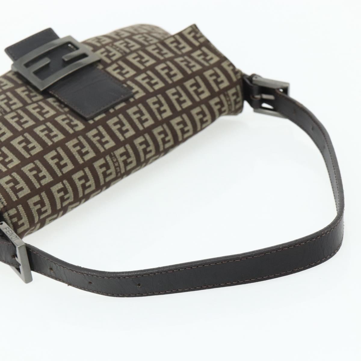 FENDI Zucchino Canvas Mamma Baguette Shoulder Bag Brown Silver Auth 179308A