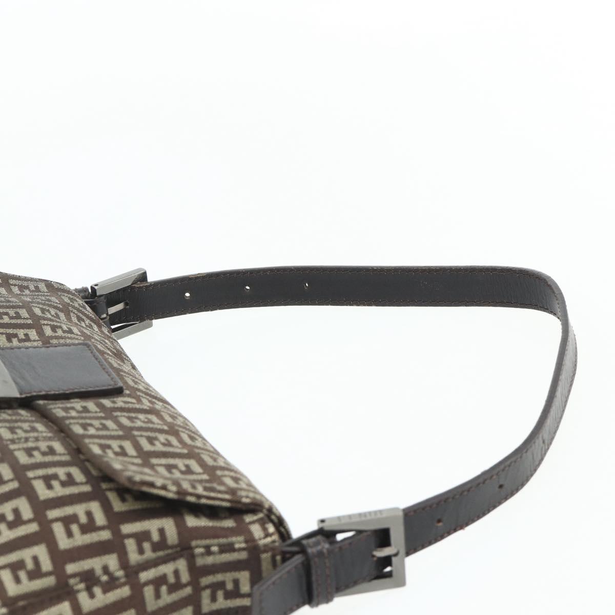 FENDI Zucchino Canvas Mamma Baguette Shoulder Bag Brown Silver Auth 179308A