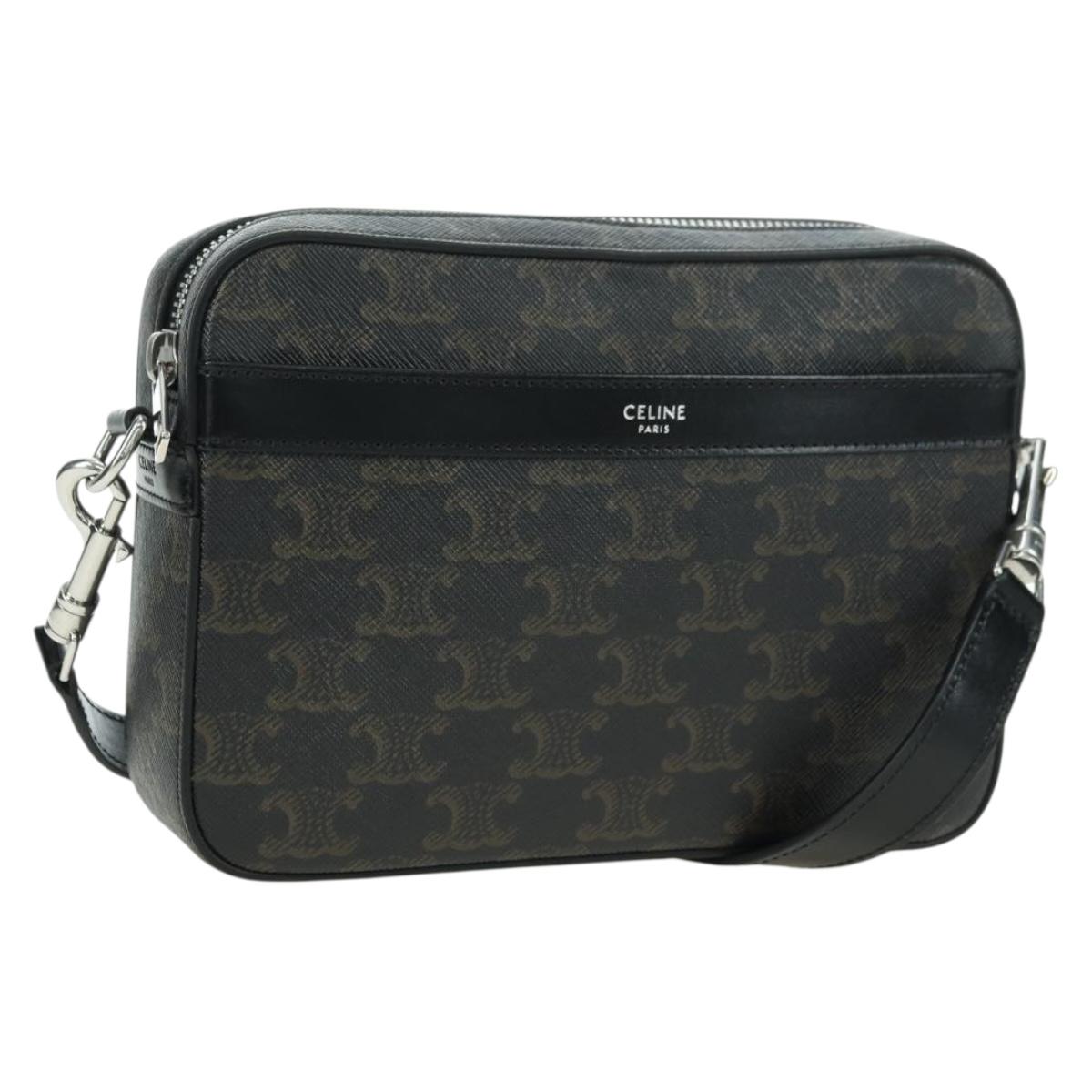 CELINE Triomphe Shoulder Bag PVC Leather Black Silver Auth 179311M