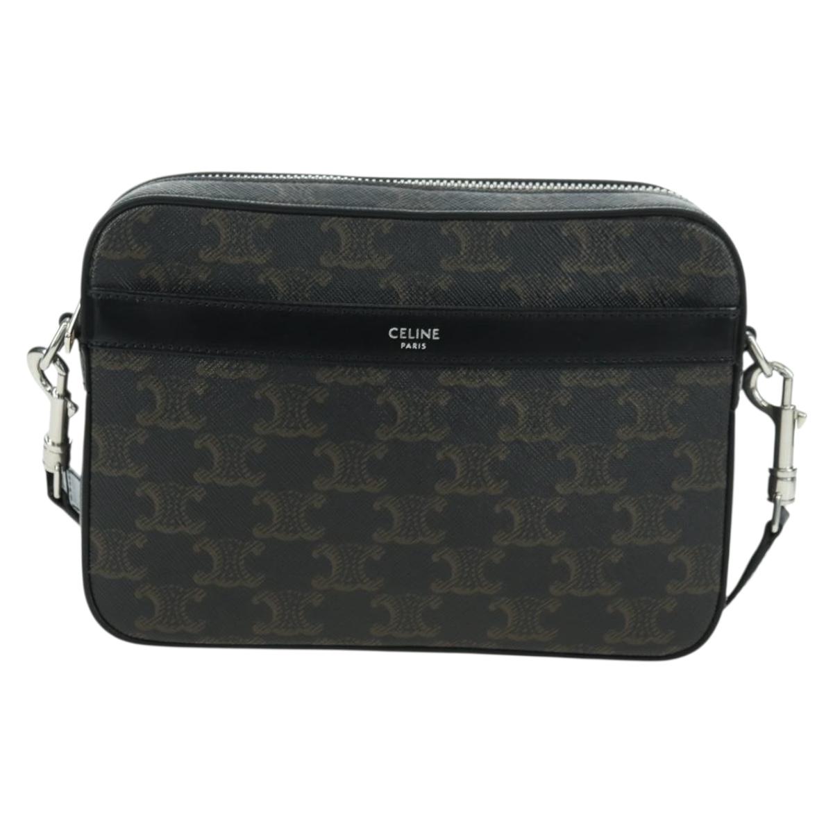 CELINE Triomphe Shoulder Bag PVC Leather Black Silver Auth 179311M