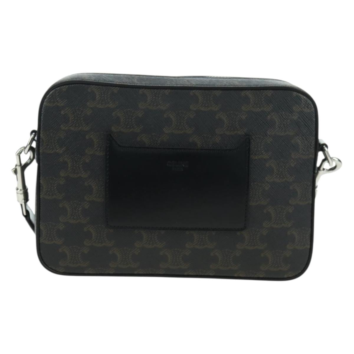 CELINE Triomphe Shoulder Bag PVC Leather Black Silver Auth 179311M