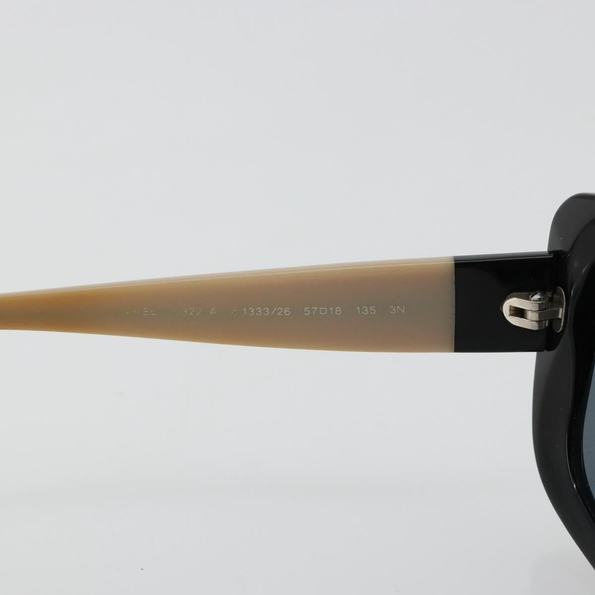 CHANEL COCO Mark Sunglasses plastic Beige Black CC Auth 179322