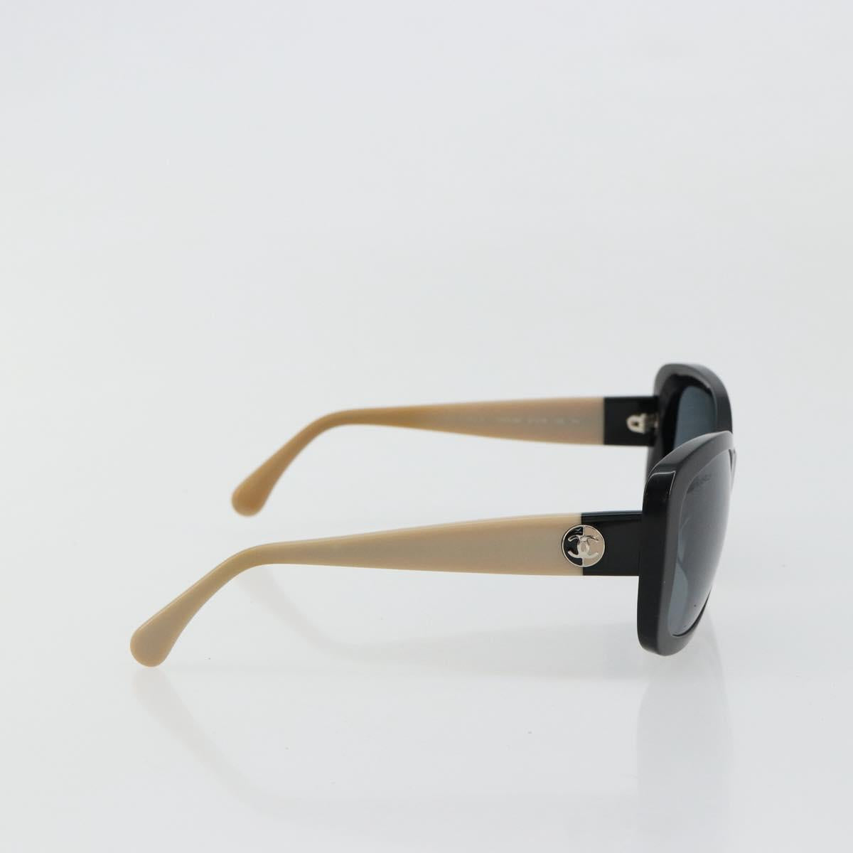 CHANEL COCO Mark Sunglasses plastic Beige Black CC Auth 179322