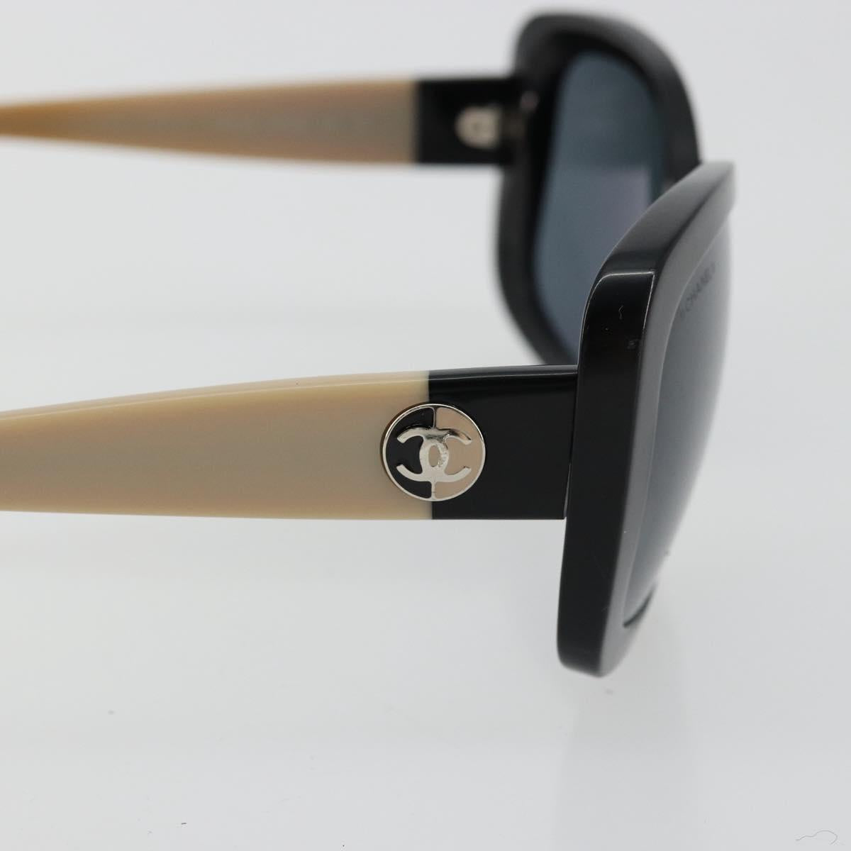 CHANEL COCO Mark Sunglasses plastic Beige Black CC Auth 179322