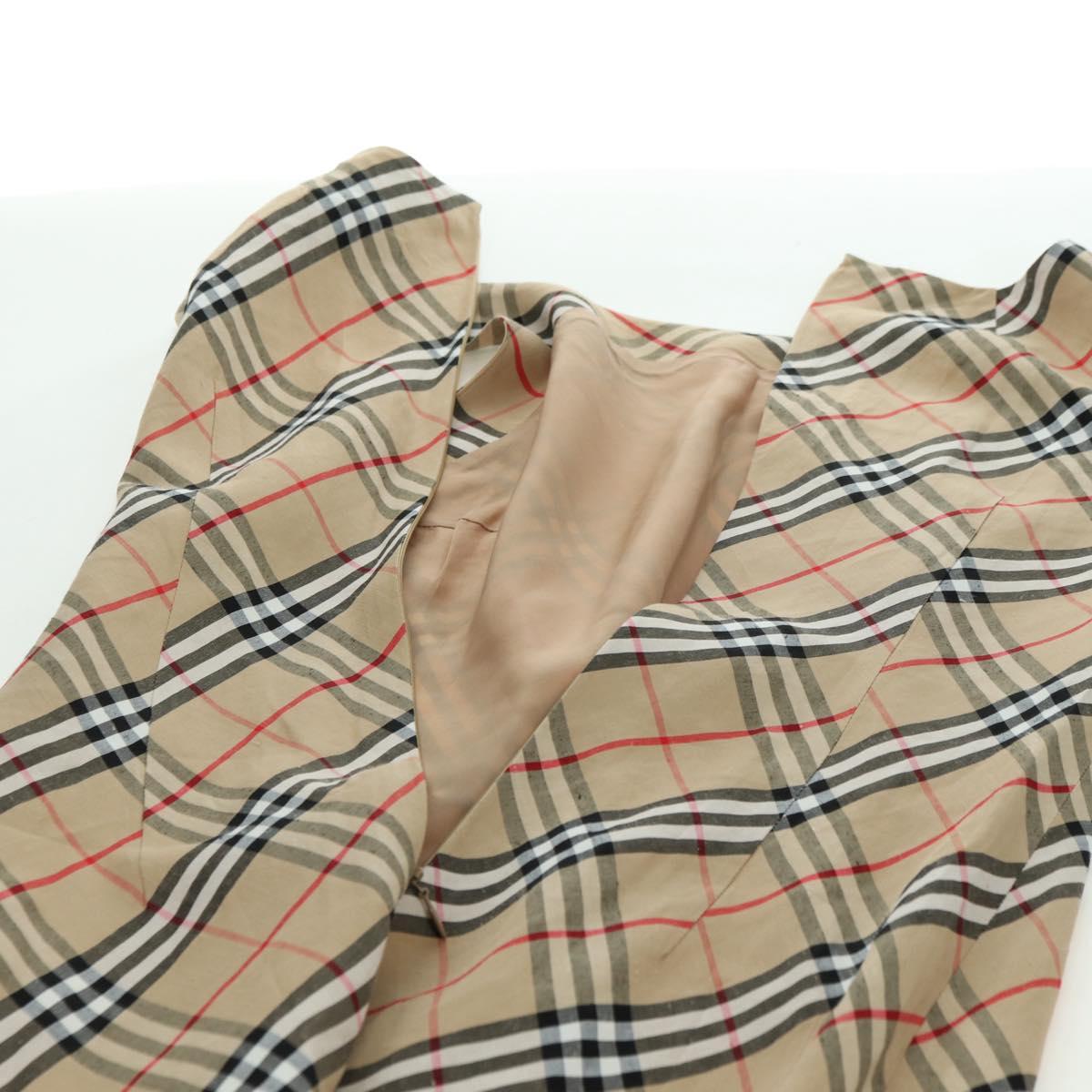 BURBERRY One Piece Nova Check Linen Rayon Beige Auth 179324A