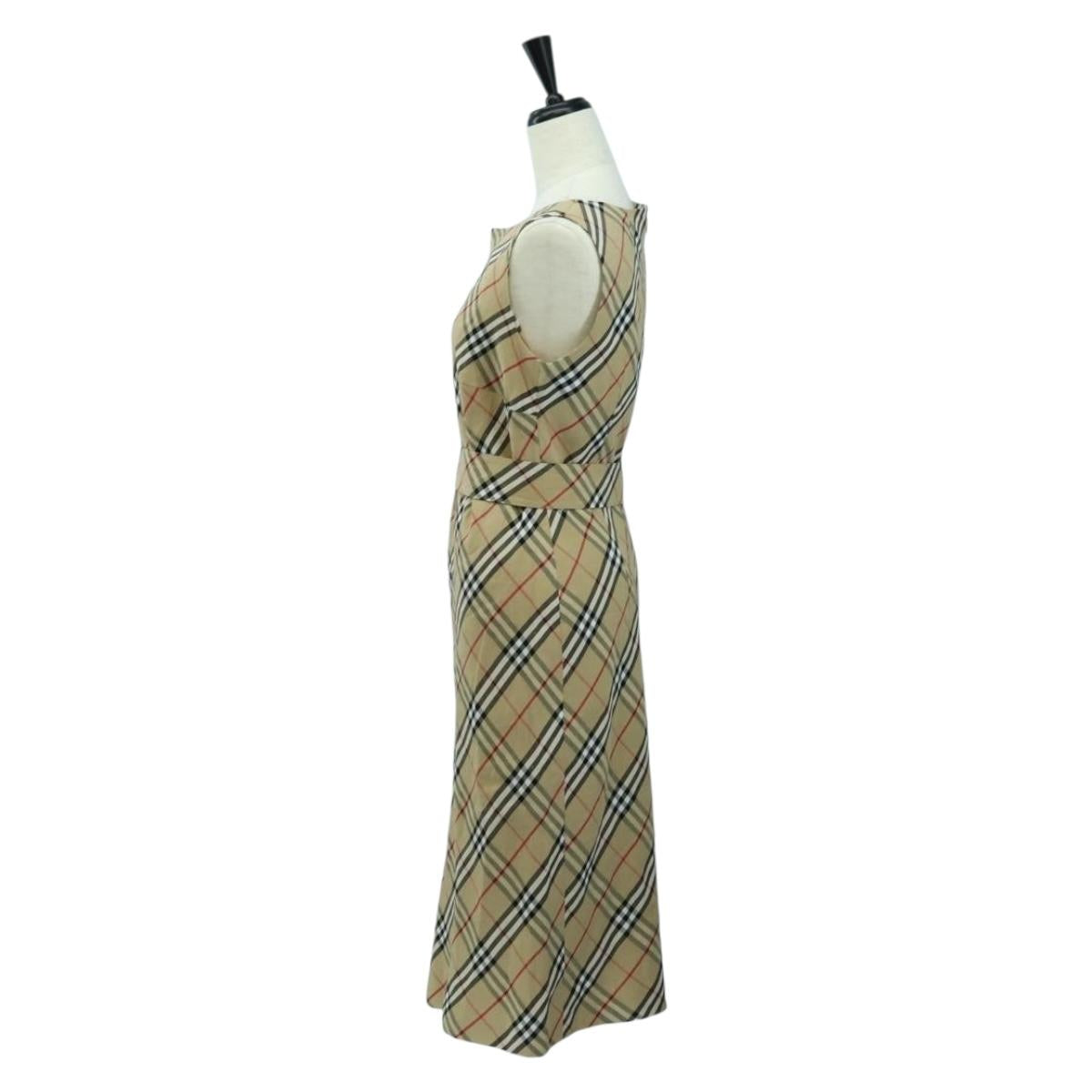 BURBERRY One Piece Nova Check Linen Rayon Beige Auth 179324A